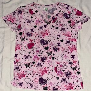 Scrub top nursing pink and purple bears and butterflies